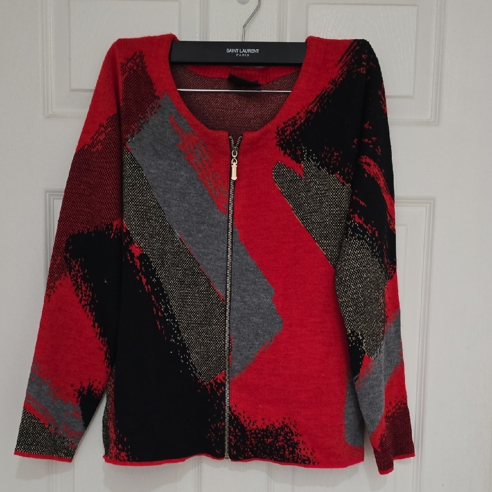 Attitudes by Renee Red and Black Zip Sweater NWOT